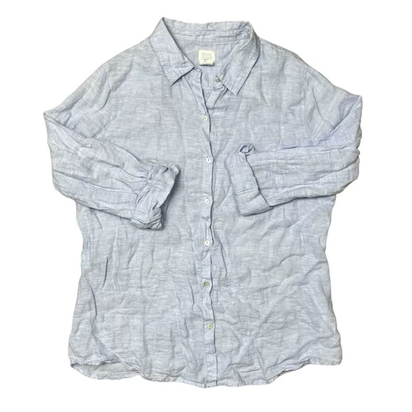Sigrid Olsen Chambray Button Down Up Blouse Blue 100% Linen Casual Top Size L - Picture 4 of 12